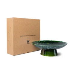 HKliving CERAMIC BOWL ON BASE L DRIPPING GREEN