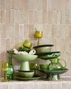 HKliving | The Emeralds Ceramic Bowl On Base Medium - Pistachio