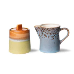 HKliving 70's Ceramics Milk Jug & Sugar Pot | Berry/Peat