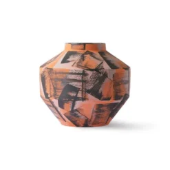 HKliving Orange Black Pink Brushstroke Painted Angular Vase
