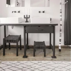 HKliving Black and White Bath Mat Small