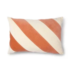 HKliving Striped Cushion Velvet Peach Cream 40 x 60cm