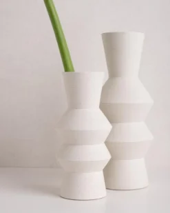 HKliving Medium White Angular Speckled Clay Vase