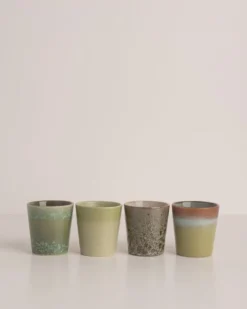 HKliving Ceramic 70s Coffee Mugs Set Of 4 Spring Greens