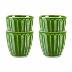 HKliving The Emeralds: Ceramic Green Ribbed Mug (set Of 4)