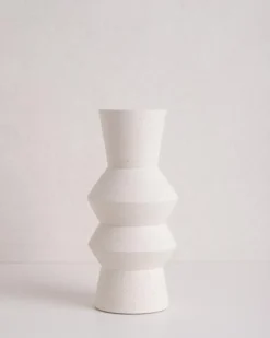 HKliving Medium White Angular Speckled Clay Vase