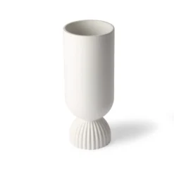 HKliving CERAMIC FLOWER VASE RIBBED BASE WHITE 7 HKliving CERAMIC FLOWER VASE RIBBED BASE WHITE