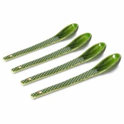 HKliving The Emeralds: Ceramic Green Textured Spoons (set Of 4)