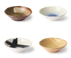 HKliving Kyoto Japanese Ceramic Shallow Bowls | Set Of 4
