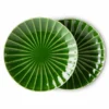 HKliving The Emeralds: Ceramic Ribbed Green Side Plate (set Of 2)