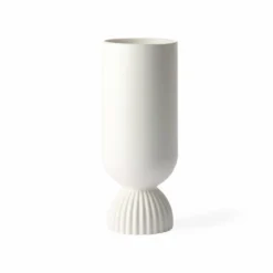 HKliving CERAMIC FLOWER VASE RIBBED BASE WHITE