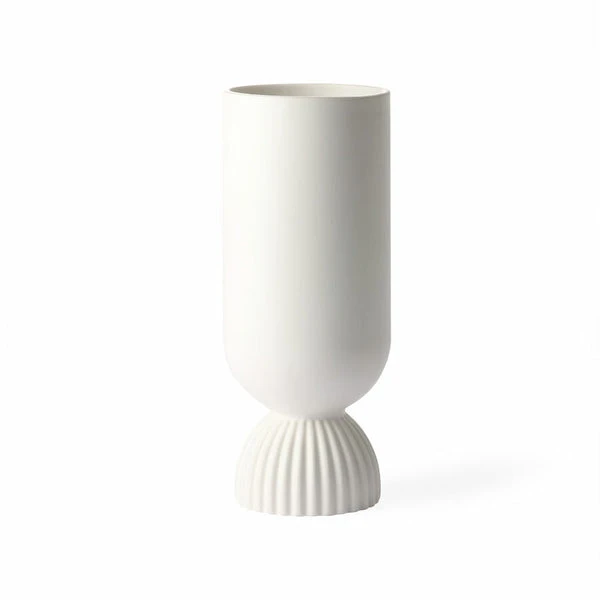 HKliving CERAMIC FLOWER VASE RIBBED BASE WHITE 3 HKliving CERAMIC FLOWER VASE RIBBED BASE WHITE