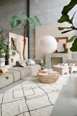 HKliving Handwoven Cotton Rug With Tufted Contrast Lines