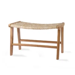 HKliving Stool 65x40x41,5cm in Natural Teak Wood and Rope Seat 7 HKliving Stool 65x40x41,5cm in Natural Teak Wood and Rope Seat