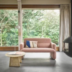 HKliving Round Side Table 65x65x35cm in Natural Wood and Legs in Grid