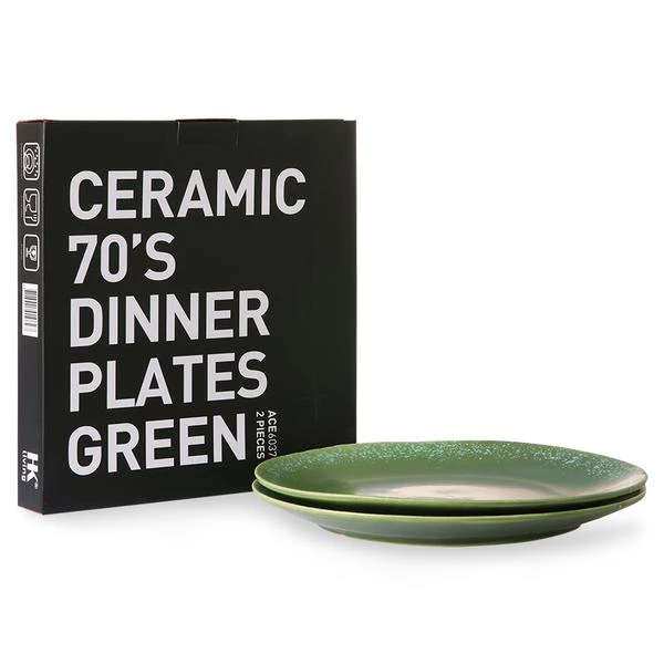 HKliving Ceramic 70 S Dinner Plates Green 2 4 HKliving Ceramic 70 S Dinner Plates Green 2
