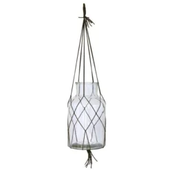 HKliving Glass Planter With Macrame Leather Hanging