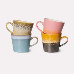 HKliving Ceramic 70s Cappuccino Mugs Meteor Set of 4