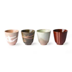 HKliving Kyoto Ceramics Japanse Yunomi Mugs Set Van 4 5 HKliving Kyoto Ceramics Japanse Yunomi Mugs Set Van 4
