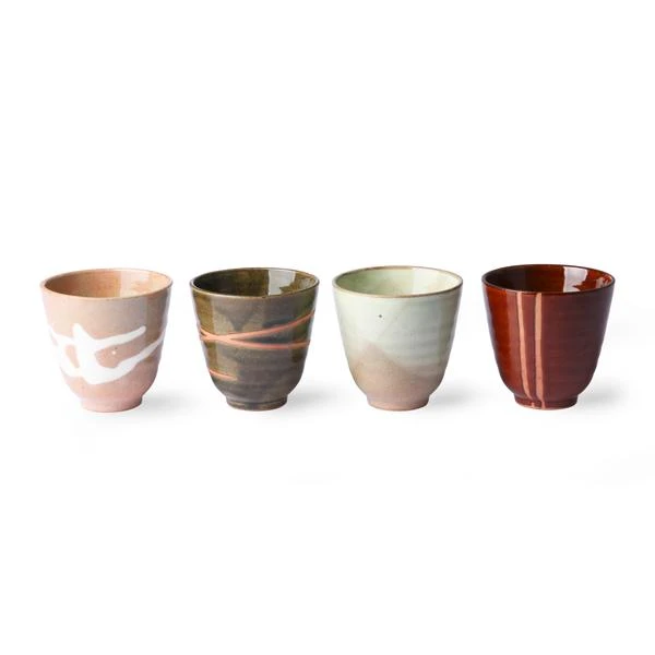 HKliving Kyoto Ceramics Japanse Yunomi Mugs Set Van 4 4 HKliving Kyoto Ceramics Japanse Yunomi Mugs Set Van 4