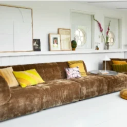 HKliving Cushion 45 X45cm Striped Velvet in Ochre / Gold Colour