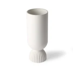 HKliving Ceramic Flower Vase Ribbed Base, White