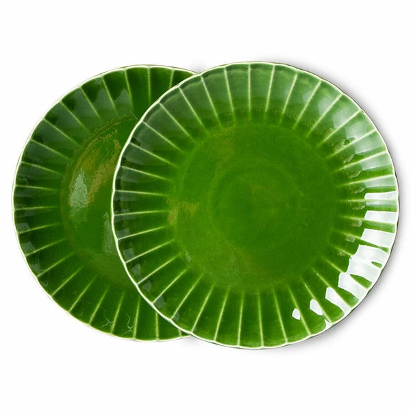 HKliving The Emeralds: Ceramic Ribbed Green Dinner Plate (set Of 2) 3 HKliving The Emeralds: Ceramic Ribbed Green Dinner Plate (set Of 2)