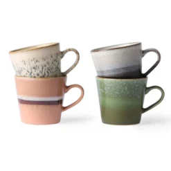 HKliving Set of 4 Ceramic 70S Cappuccino Mugs