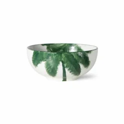 HKliving Bold & Basic Ceramics Porcelain Bowl Palms Green