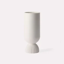 HKliving Ribbed Base Matt White Ceramic Vase
