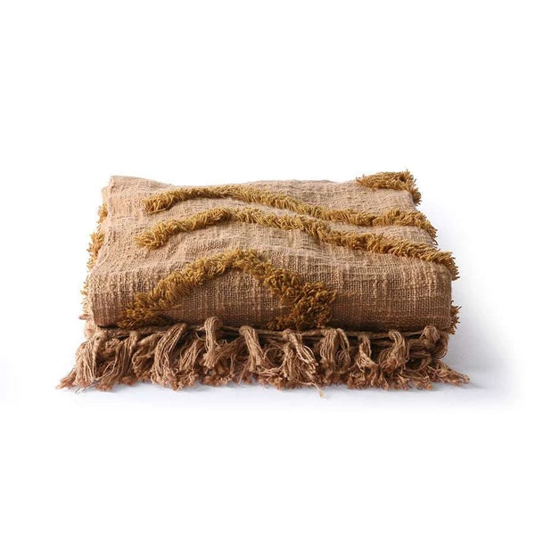 HKliving Brown Cotton Fringe Pattern Throw 3 HKliving Brown Cotton Fringe Pattern Throw