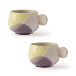 HKliving Gallery Ceramics Coffee Cup Yellow/Lilac Set of 2