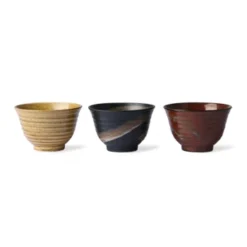 HKliving Set of 3 Kyoto Ceramics Japanese Matcha Bowls