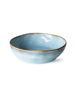 HKliving Set of 2 Blue and Brown Ceramic 70s Lagune Pasta Bowls