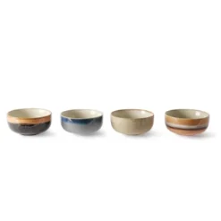 HKliving Set of 4 Medium Multicolour Ceramic 70s Bowls