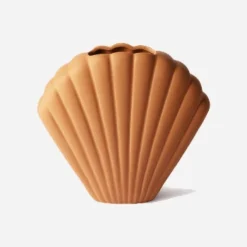 HKliving Large Textured Ceramic Shell Vase in Ochre
