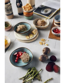 HKliving Set of 2 Blue and Brown Ceramic 70s Lagune Pasta Bowls