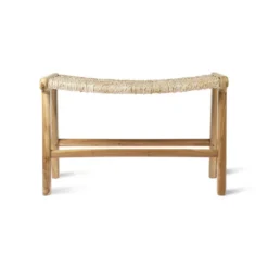 HKliving Stool 65x40x41,5cm in Natural Teak Wood and Rope Seat
