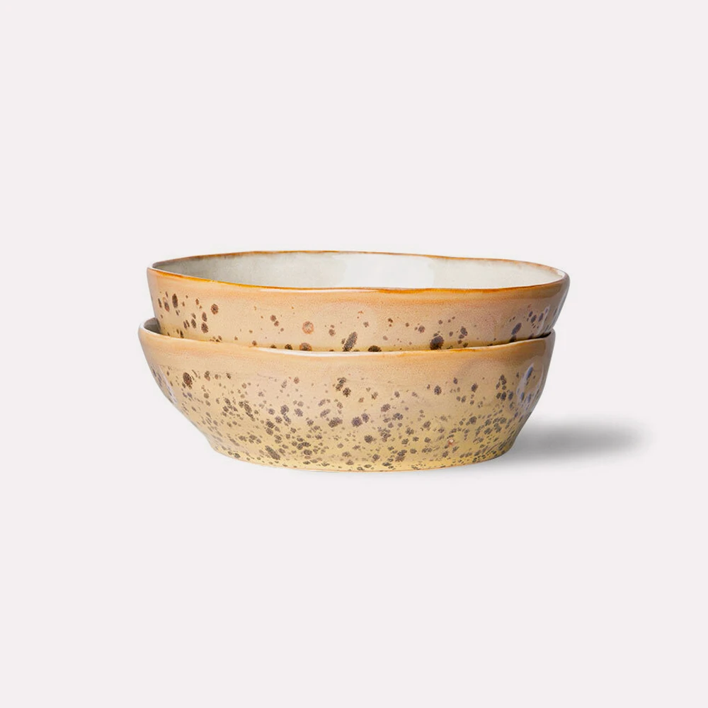 HKliving Ceramic 70's Pasta Bowl Tiger Set of 2 4 HKliving Ceramic 70's Pasta Bowl Tiger Set of 2