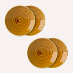 HKliving Kyoto Ceramics Japanese Small Plate Brown Set of 4