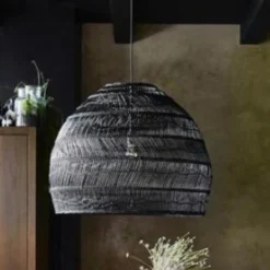 HKliving Extra Large Hand Woven Wicker Hanging Lamp