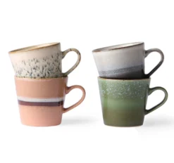 HKliving Set of 4 Ceramic 70s Cappuccino Mugs