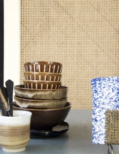 HKliving Set of 2 Striped Ceramic Bowl