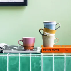 HKliving Ceramic 70s Cappuccino Mugs Meteor Set of 4