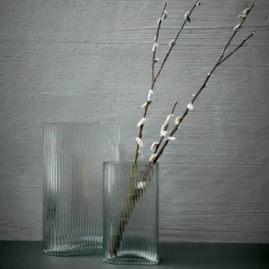 HKliving Set of 2 Clear Glass Ribbed Vases