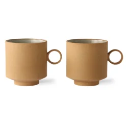 HKliving Bold & Basic Ceramics Coffee Mug Ochre Set of 2