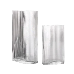 HKliving Set of 2 Clear Glass Ribbed Vases