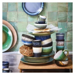 HKliving 70s ceramics: dinner plate, green (set of 2)