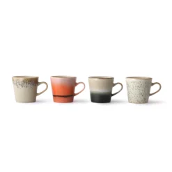 HKliving Set of 4 Ceramic 70s Americano Mugs