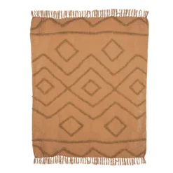 HKliving Rust Cotton Fringe Throw